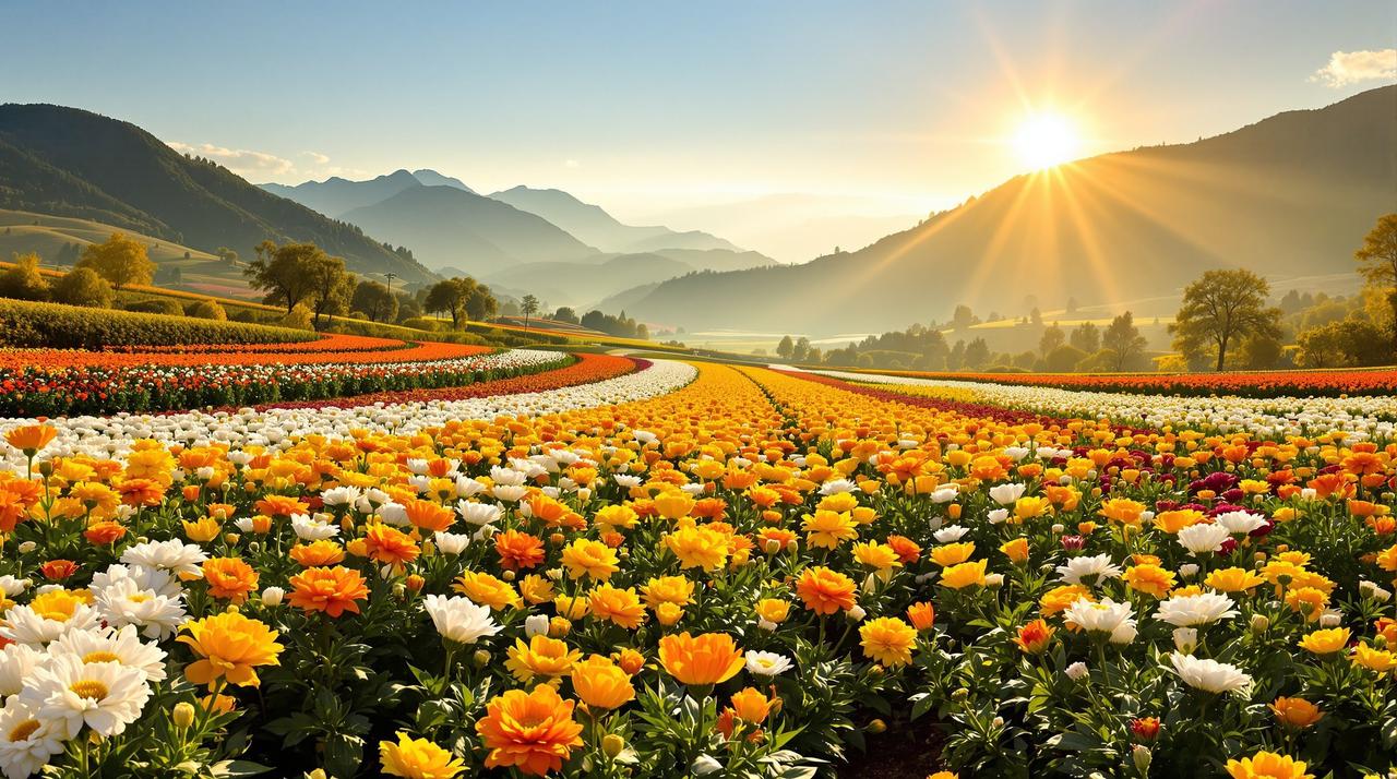 葫芦视频 - 秋日菊花园晨曦：金色阳光洒满花田